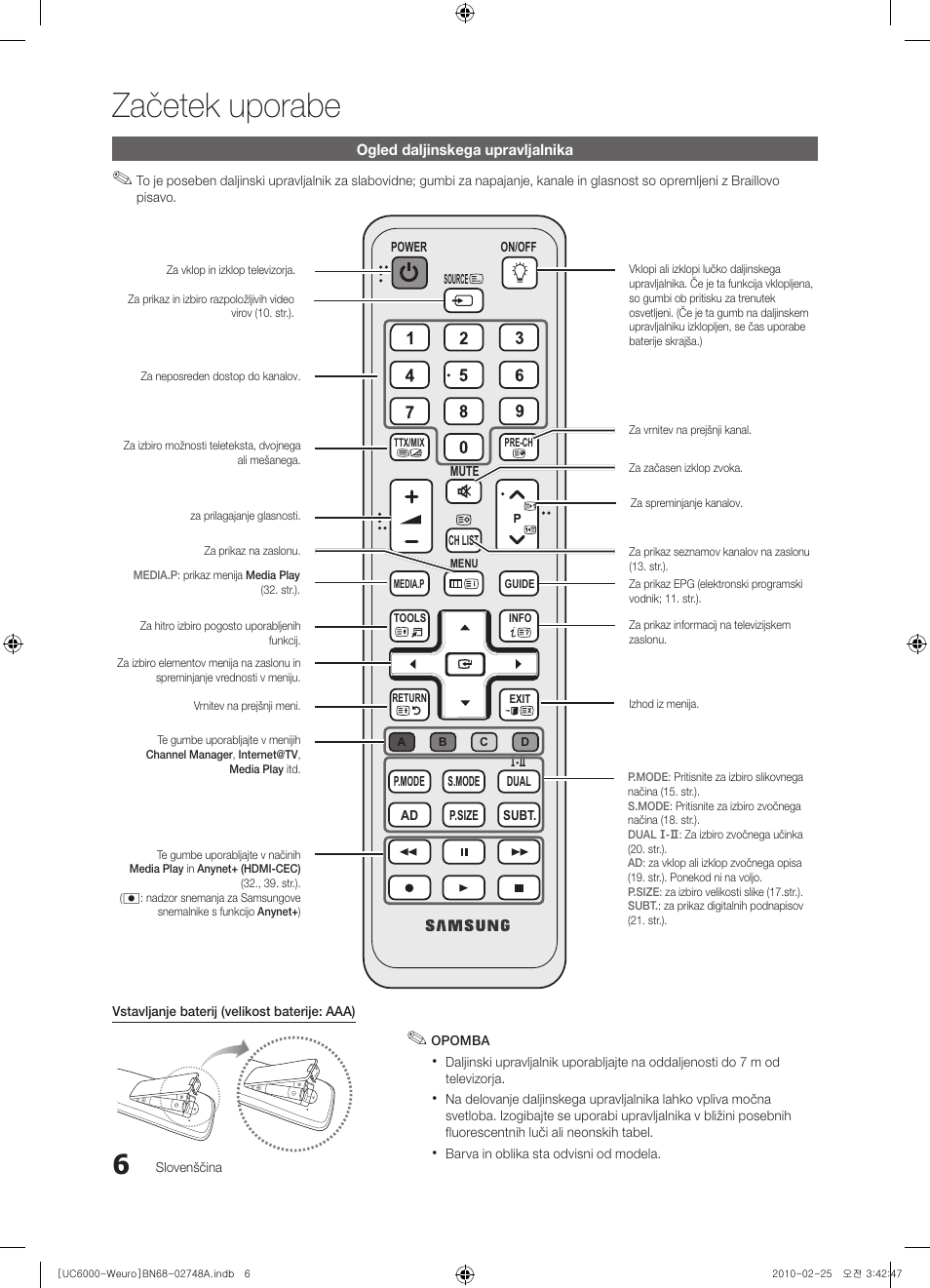 Začetek uporabe | Samsung UE55C6000RW User Manual | Page 222 / 325