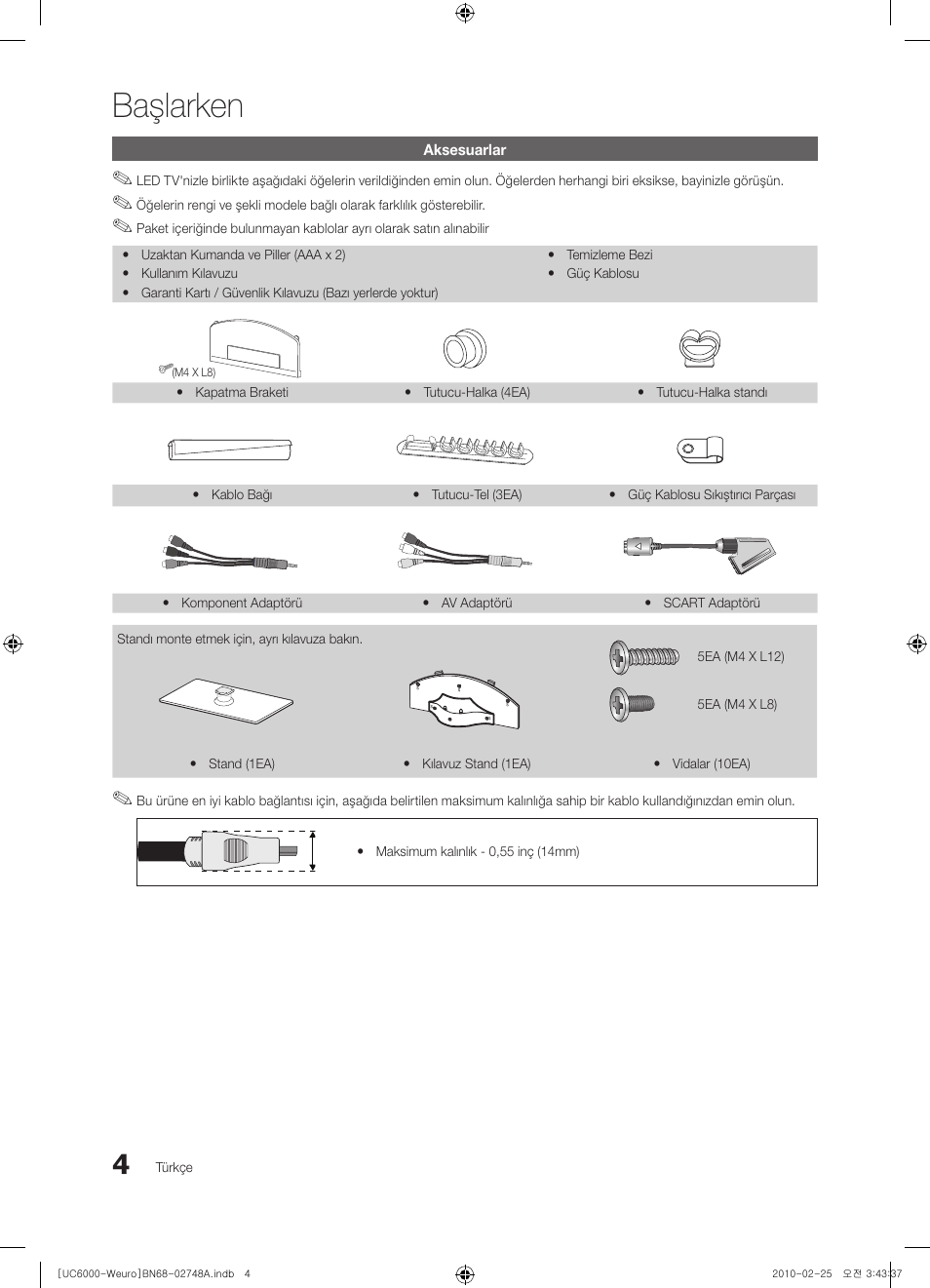 Başlarken | Samsung UE55C6000RW User Manual | Page 274 / 325