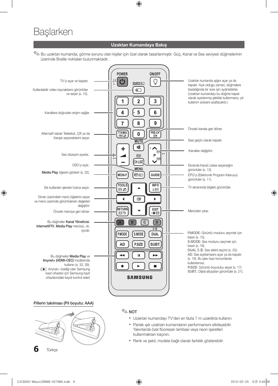 Başlarken | Samsung UE55C6000RW User Manual | Page 276 / 325