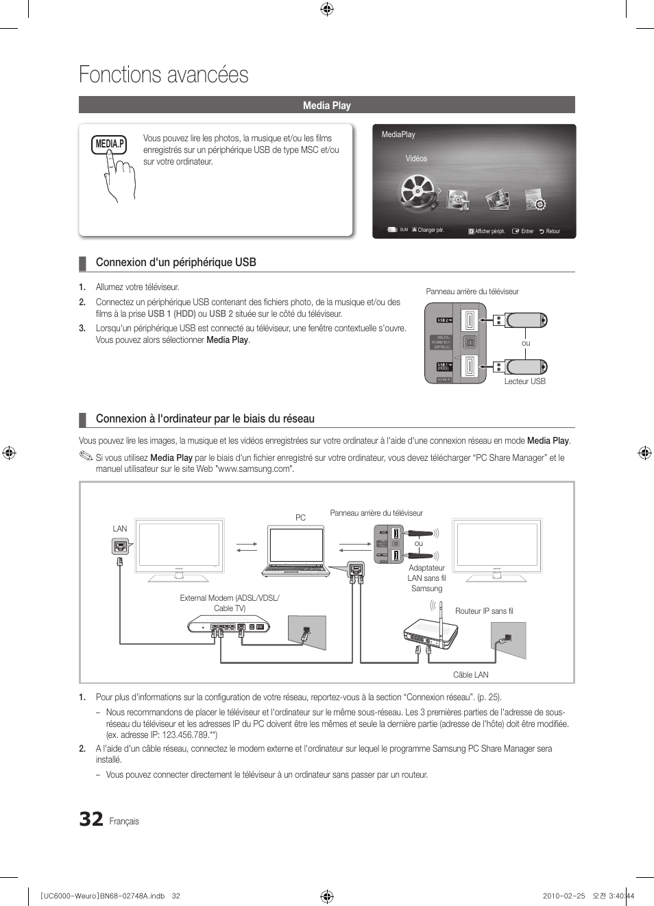 Fonctions avancées | Samsung UE55C6000RW User Manual | Page 86 / 325