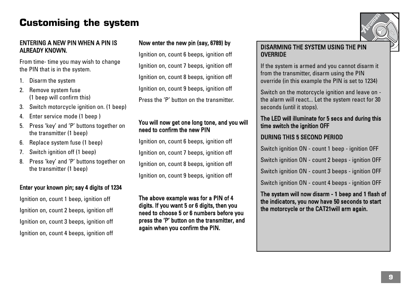 Customising the system | Acumen CAT21 User Manual | Page 10 / 12