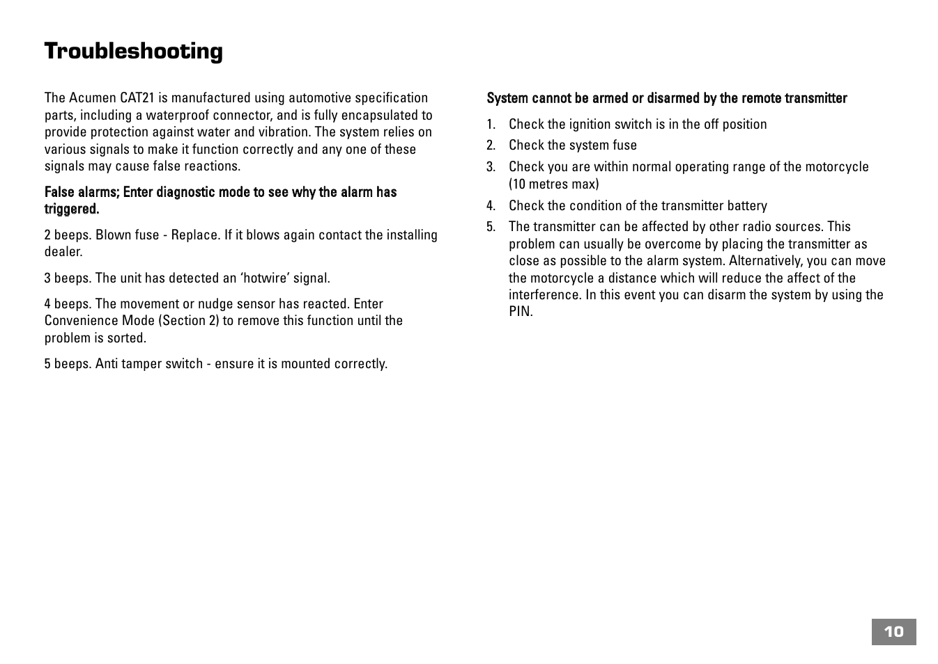 Troubleshooting | Acumen CAT21 User Manual | Page 11 / 12