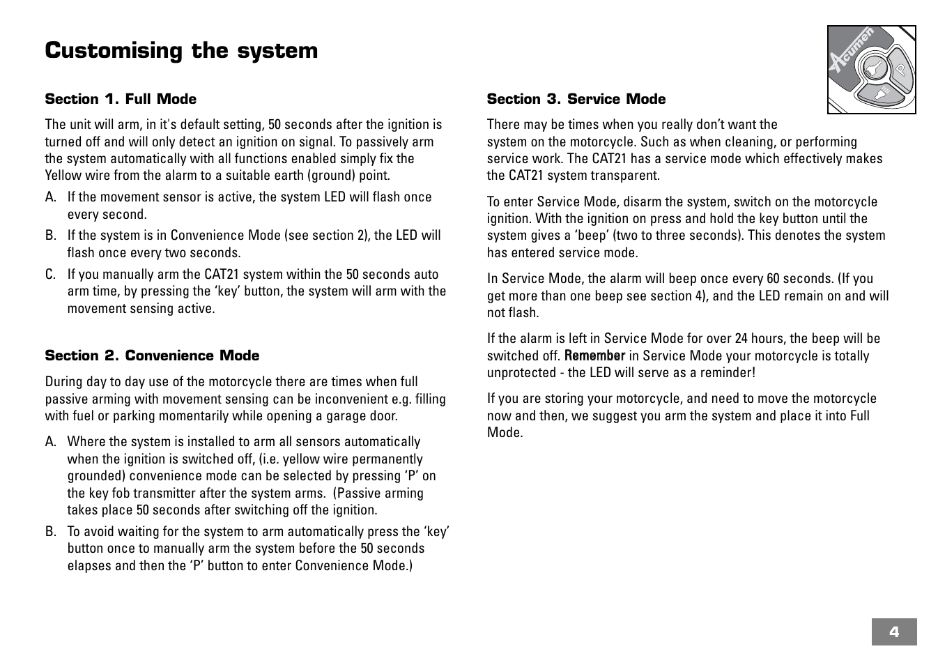Customising the system | Acumen CAT21 User Manual | Page 5 / 12