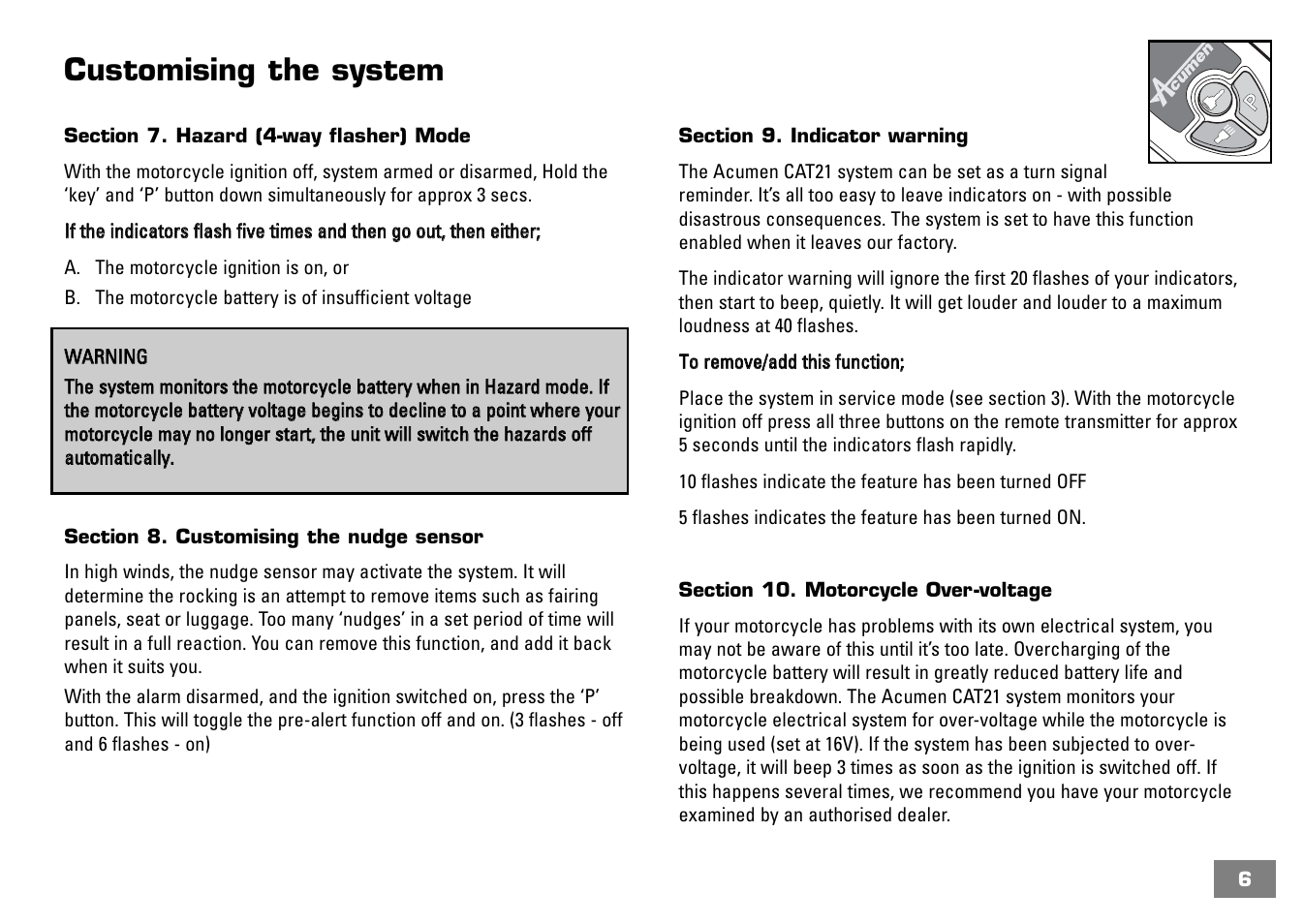 Customising the system | Acumen CAT21 User Manual | Page 7 / 12