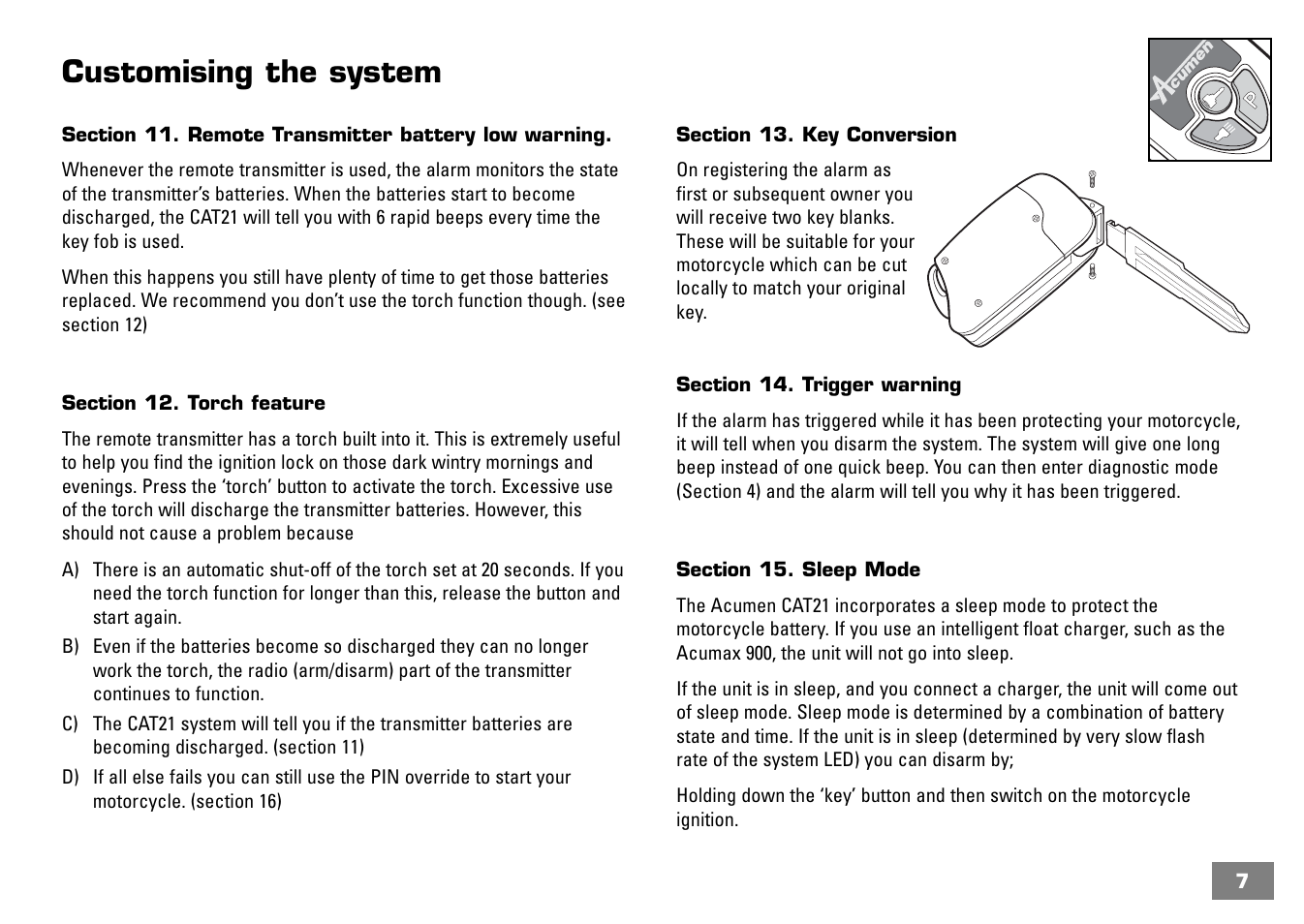 Customising the system | Acumen CAT21 User Manual | Page 8 / 12