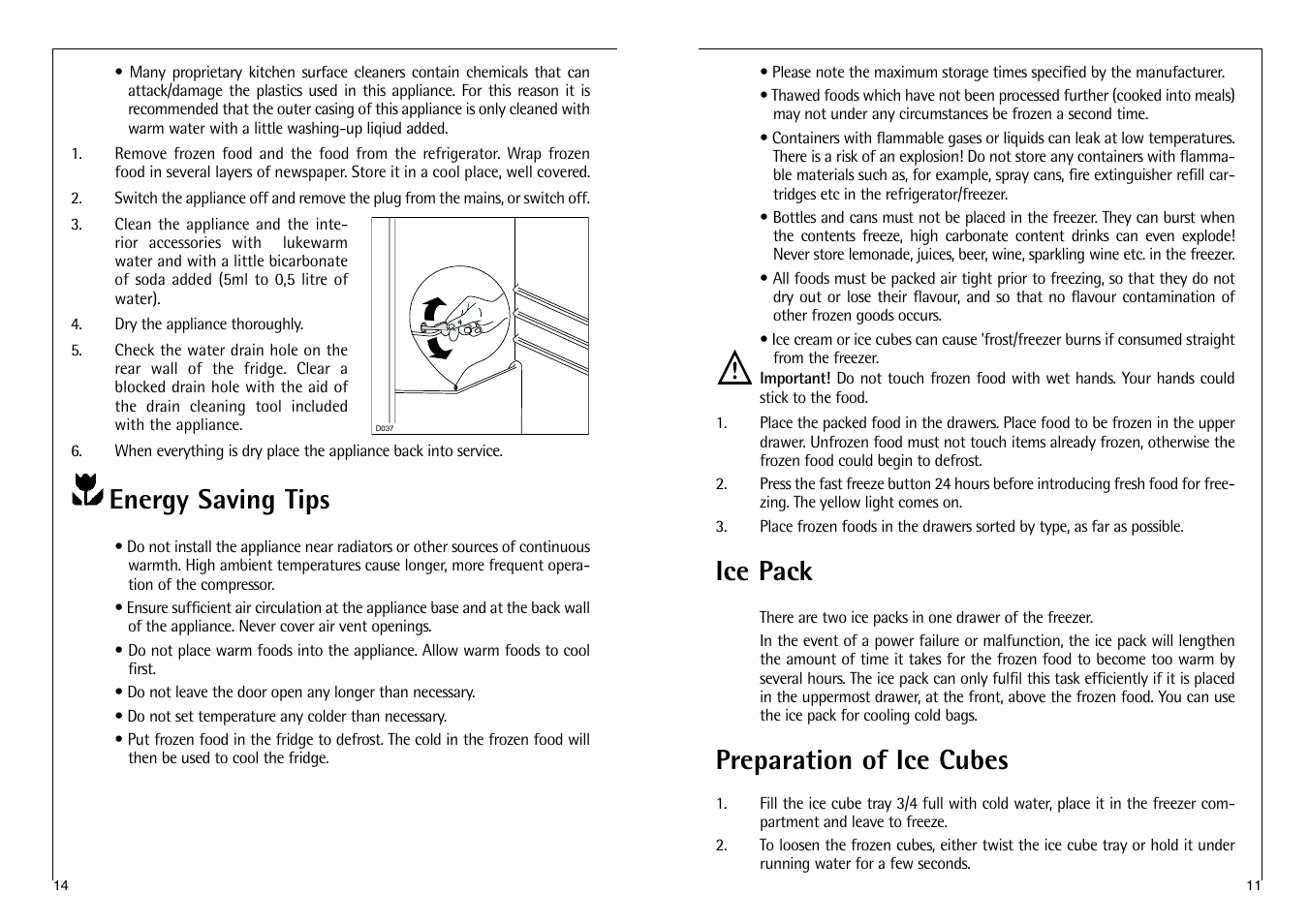 Ice pack, Preparation of ice cubes, Energy saving tips | AEG SANTO C 8 16 41-4i User Manual | Page 11 / 24