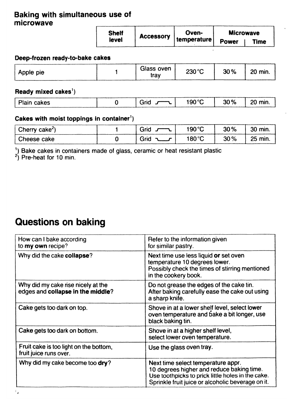 Questions on baking, Baking with simultaneous use of microwave | AEG DUO 3214Z User Manual | Page 14 / 20