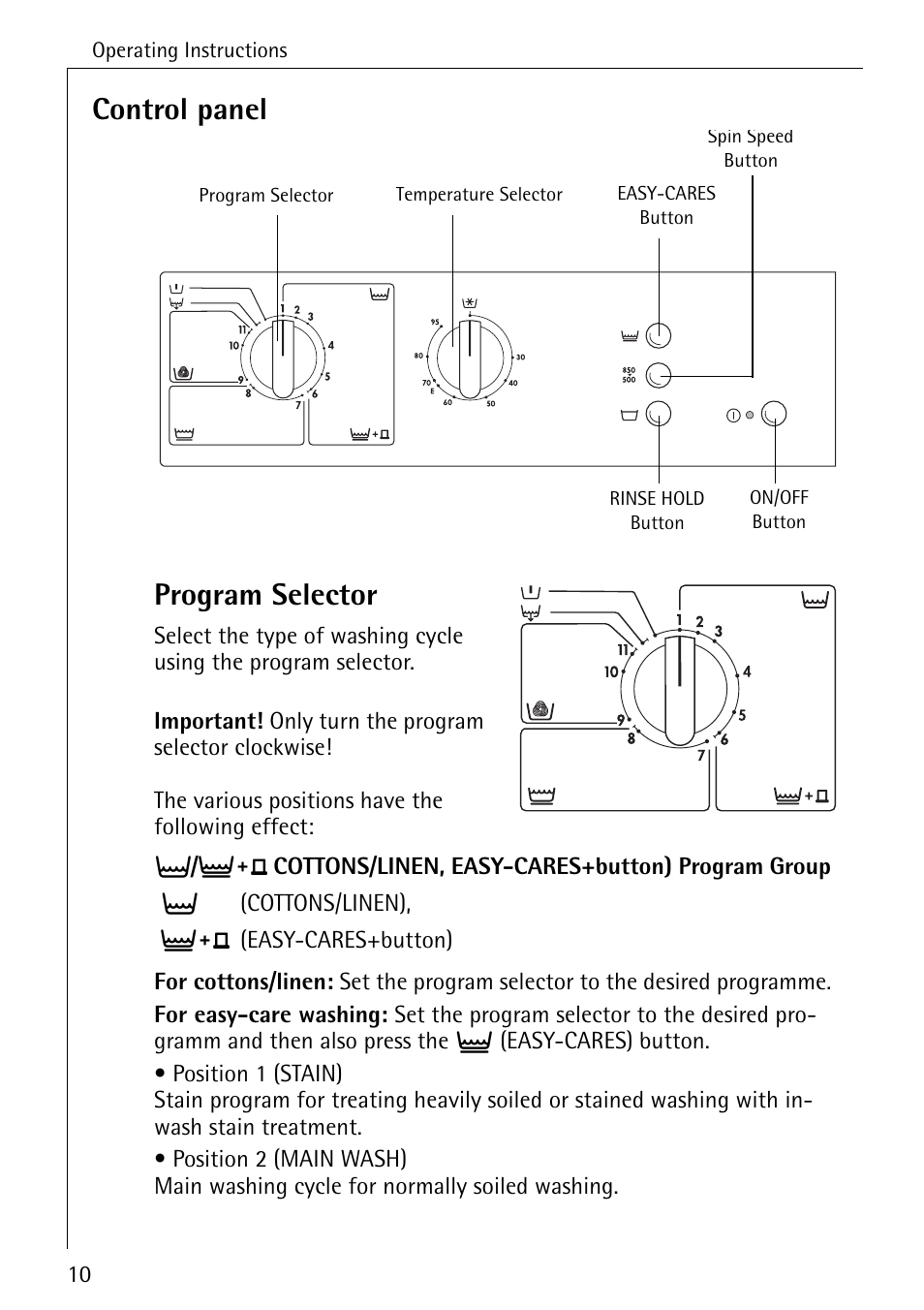 Control panel program selector | AEG 50420 User Manual | Page 10 / 48