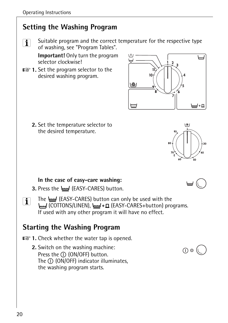 Setting the washing program, Starting the washing program | AEG 50420 User Manual | Page 20 / 48