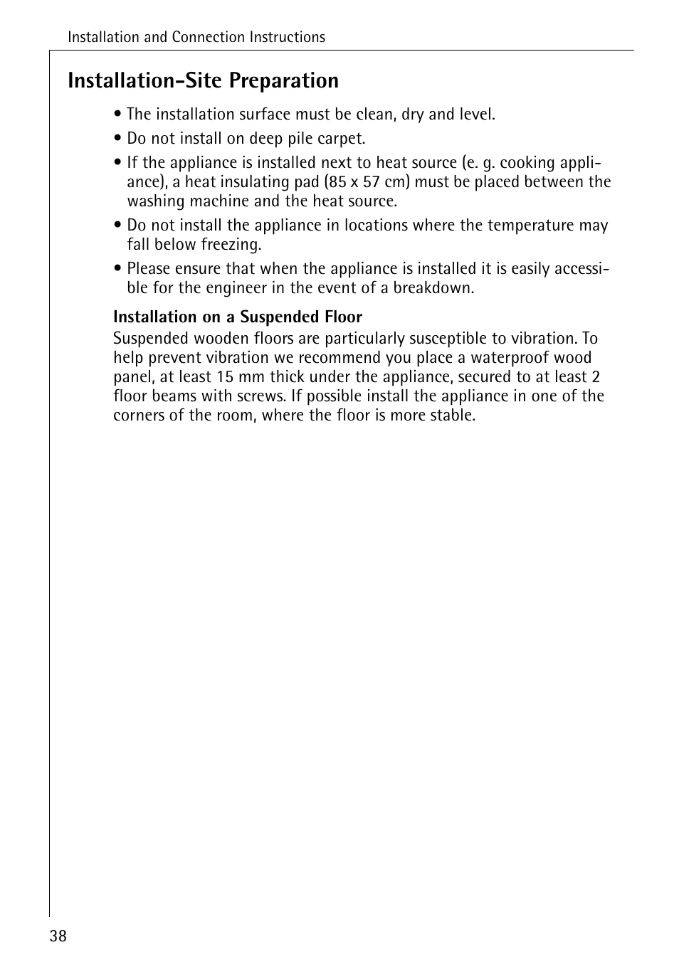 Installation-site preparation | AEG 50420 User Manual | Page 38 / 48
