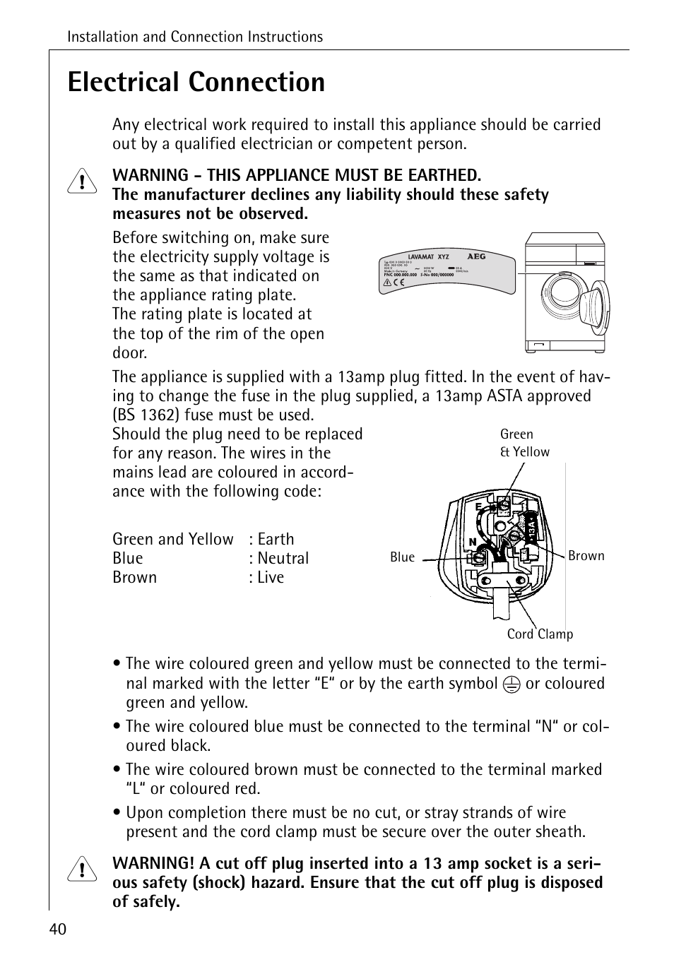 Electrical connection | AEG 50420 User Manual | Page 40 / 48