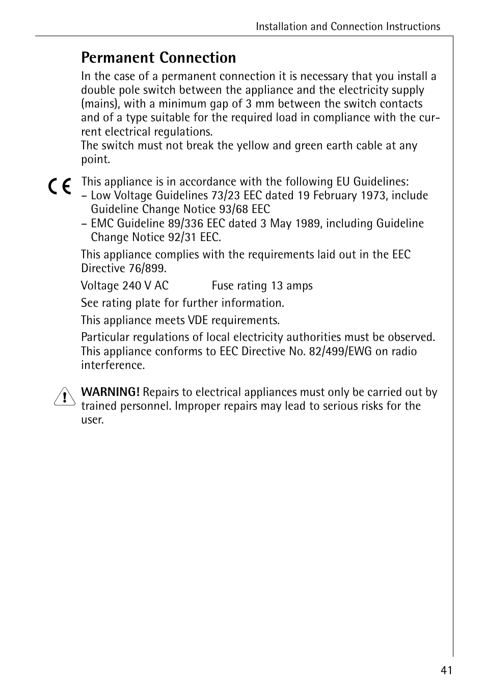 Permanent connection | AEG 50420 User Manual | Page 41 / 48