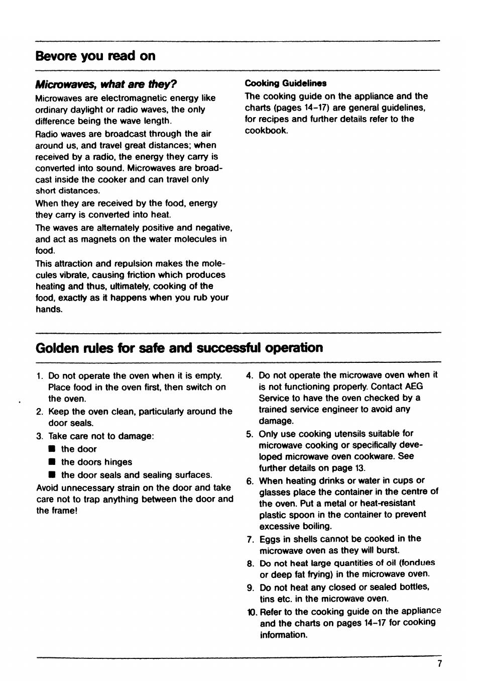 Bevore you read on, Golden rules for safe and successful operation | AEG EX 30LF User Manual | Page 7 / 24