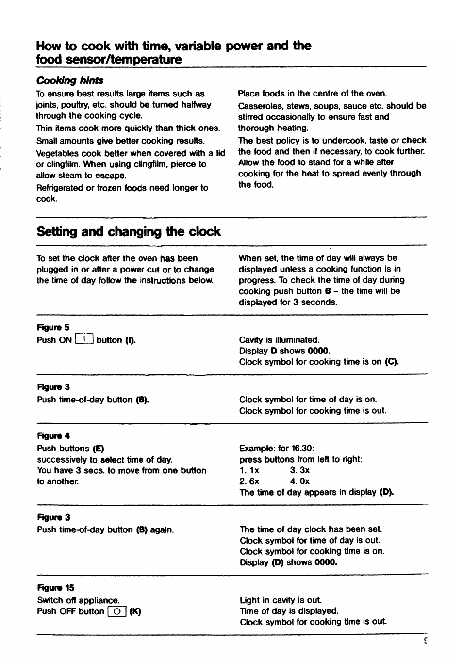 How to cook with time, variable power and the, Setting and changing the clock | AEG EX 30LF User Manual | Page 9 / 24