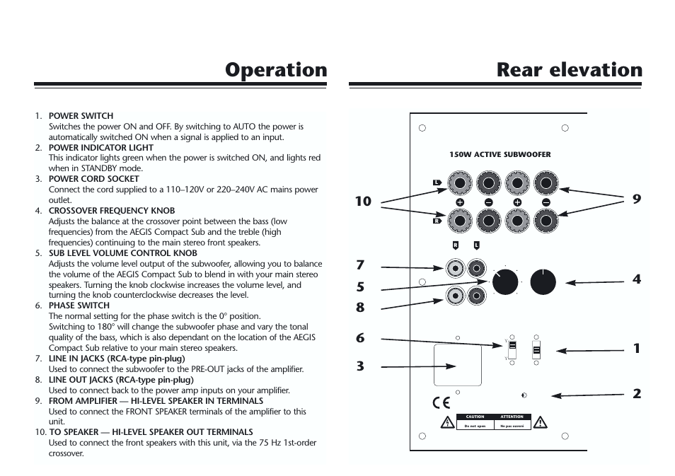 Rear elevation operation | Acoustic Energy AegisNeo Series User Manual | Page 3 / 9