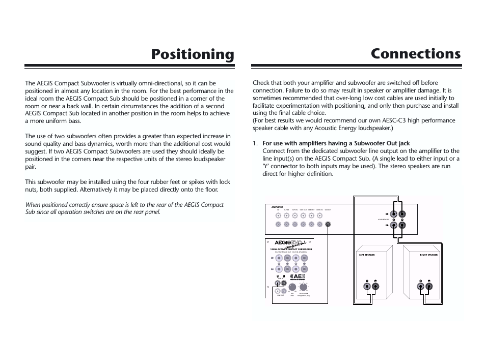 Connections, Positioning | Acoustic Energy AegisNeo Series User Manual | Page 4 / 9