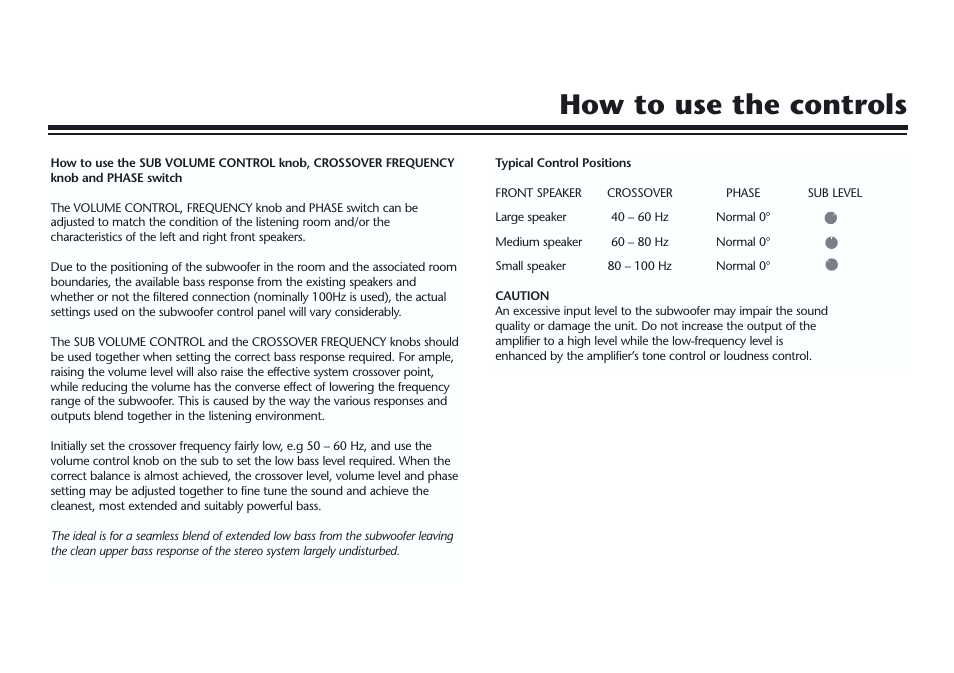 How to use the controls | Acoustic Energy AegisNeo Series User Manual | Page 7 / 9