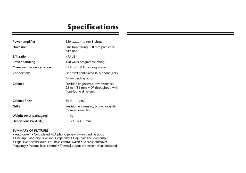 Specifications | Acoustic Energy AegisNeo Series User Manual | Page 8 / 9