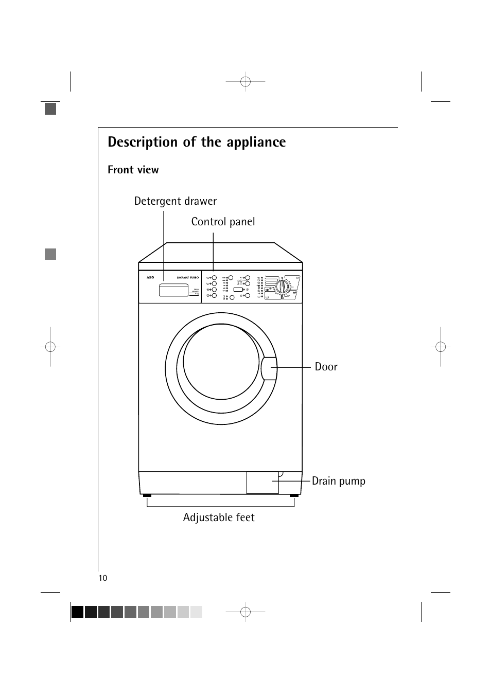 Description of the appliance, Front view | AEG LAVAMAT 12820 User Manual | Page 10 / 50