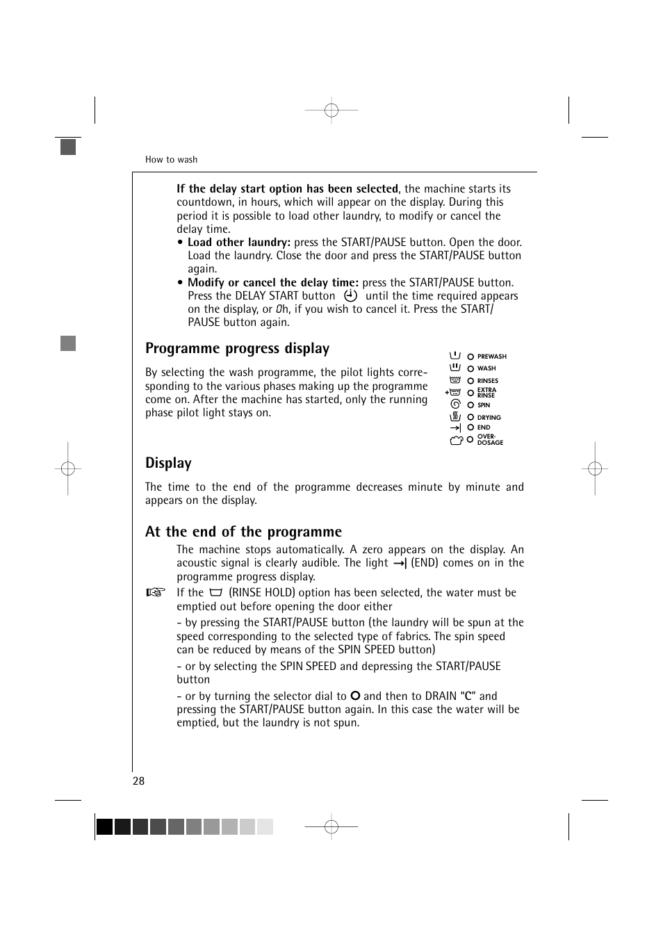 Programme progress display, Display, At the end of the programme | AEG LAVAMAT 12820 User Manual | Page 28 / 50