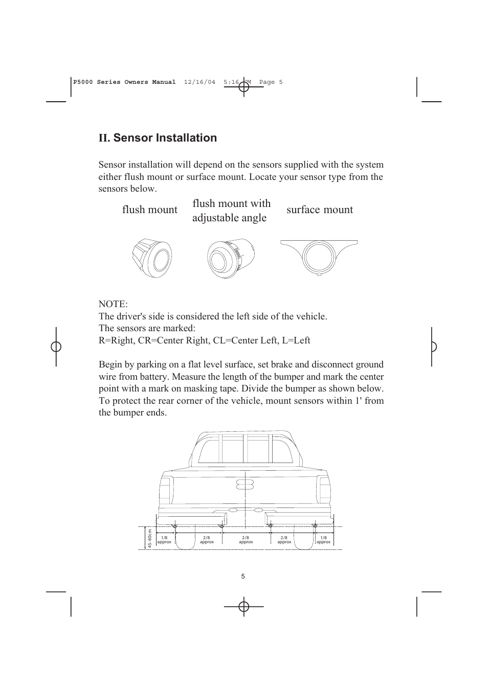 Surface flush mount mount, Ii. sensor installation, Flush mount with adjustable angle | Ackton P5000 User Manual | Page 5 / 12