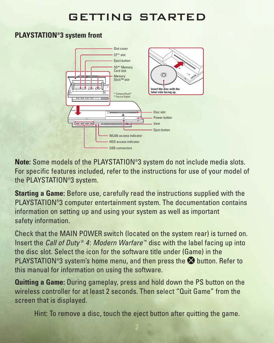 Getting started, Call of duty, Modern warfare | Playstation | Activision Call of Duty 4: Modern Warfare for Playstation 3 User Manual | Page 3 / 19