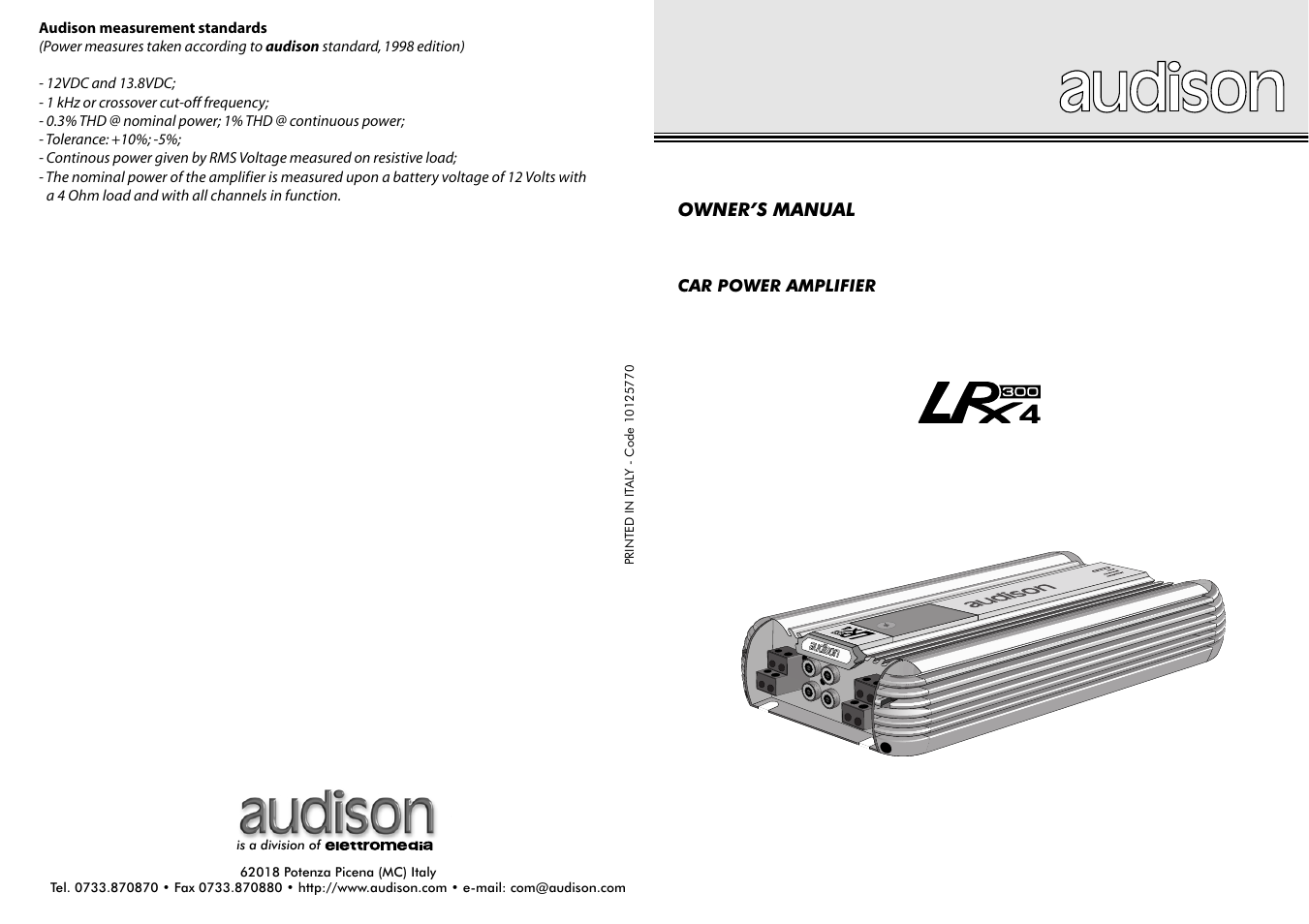 Audison LRX 4.300 User Manual | 12 pages
