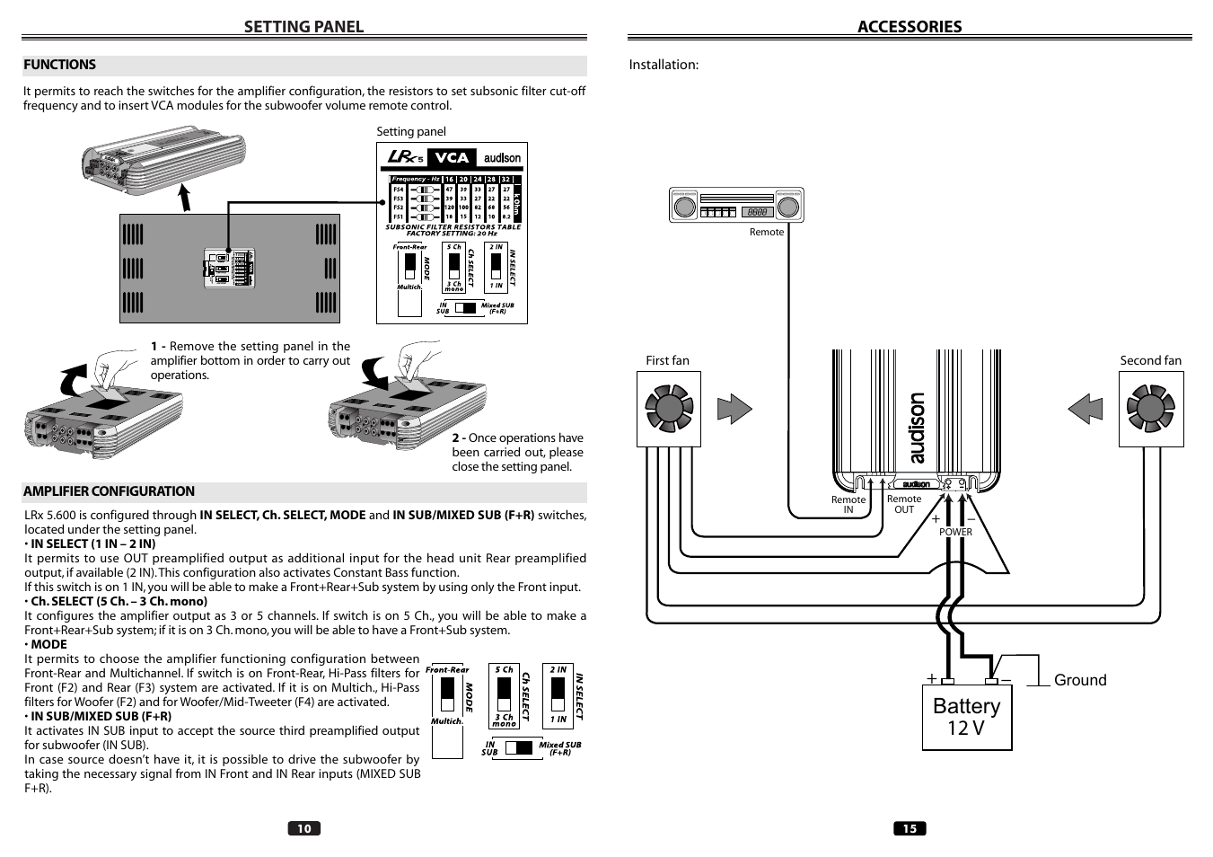 Battery 12 v | Audison LRX 5.600 User Manual | Page 10 / 12