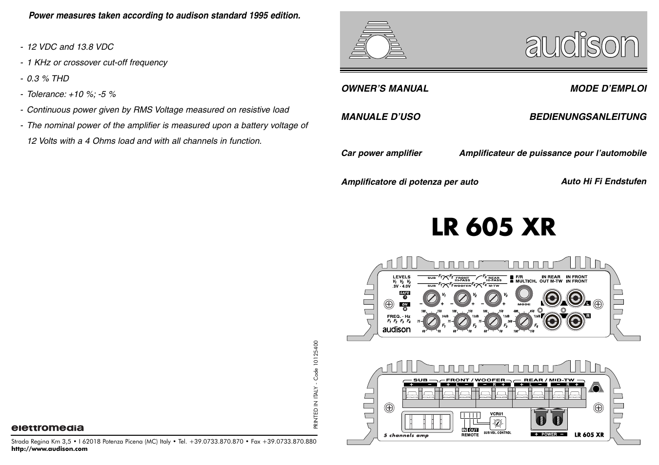 Audison LR 605 XR User Manual | 10 pages
