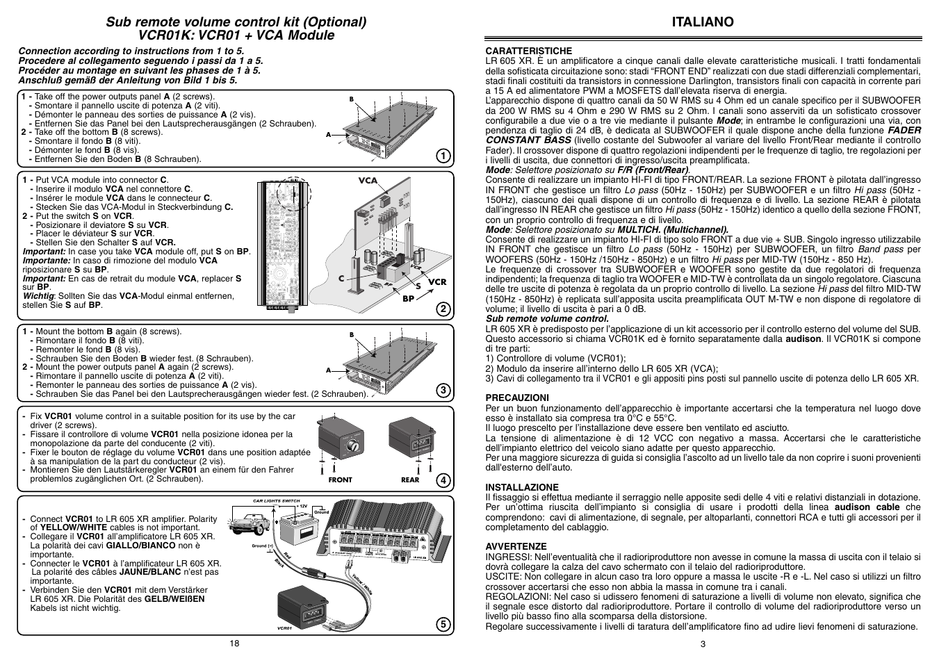 Italiano | Audison LR 605 XR User Manual | Page 3 / 10