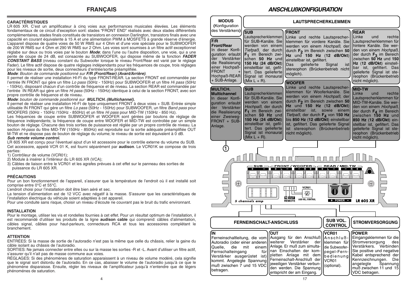 Français, Anschlußkonfiguration | Audison LR 605 XR User Manual | Page 4 / 10