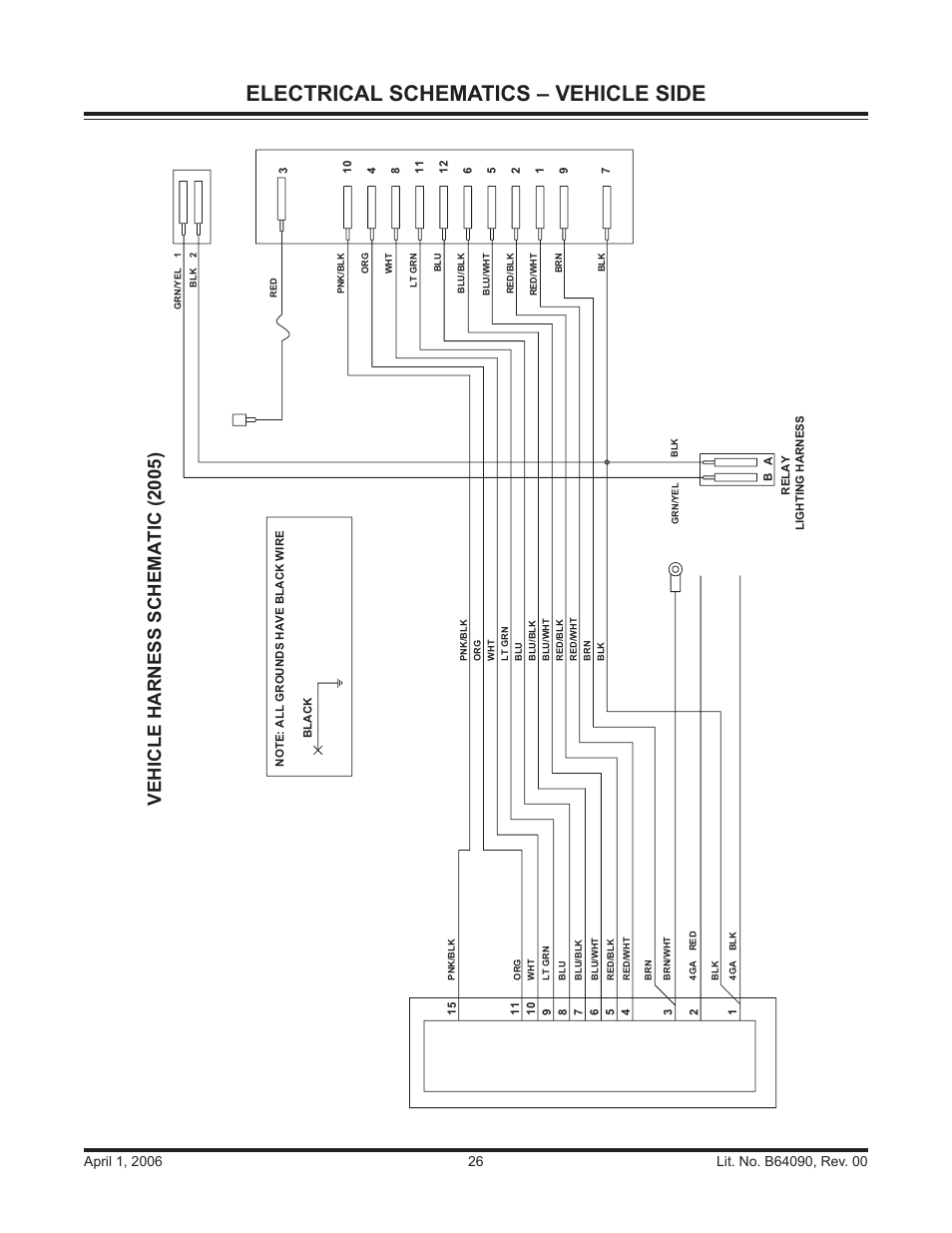 Electrical schematics – vehicle side, Vehicle harness schematic (2005) | Blizzard Snowplows 760HD User Manual | Page 26 / 52