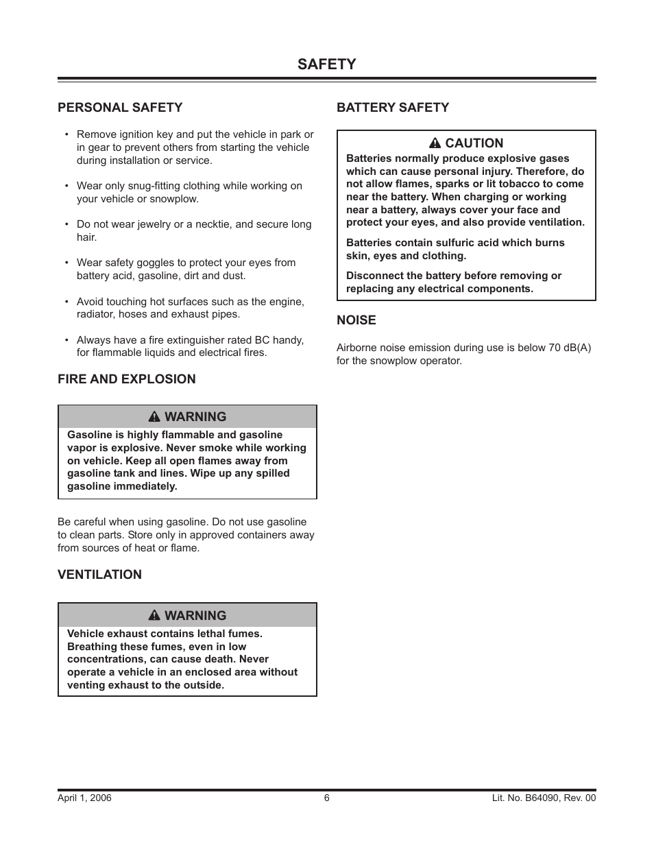 Safety | Blizzard Snowplows 760HD User Manual | Page 6 / 52