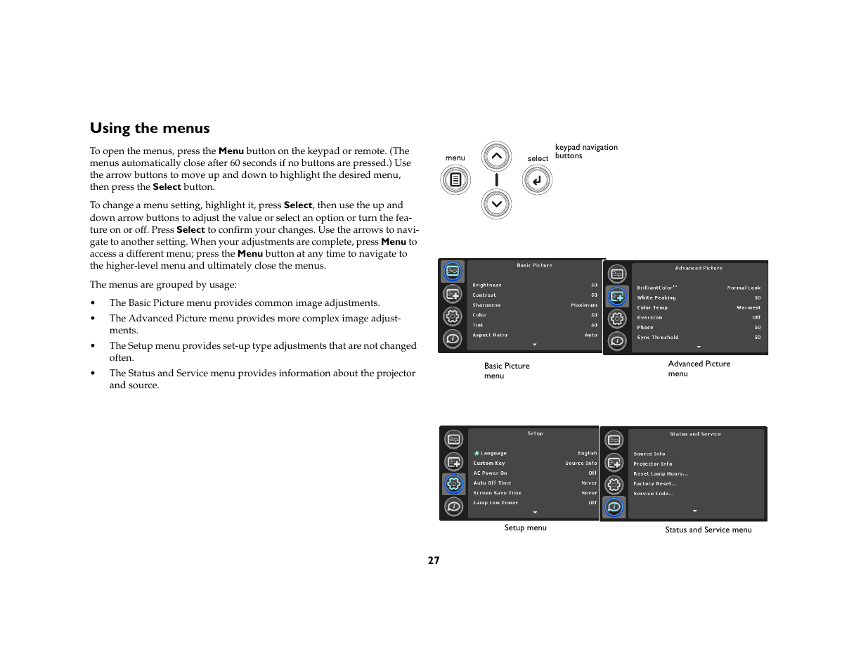 Using the menus | AB Soft IN2106 User Manual | Page 28 / 39