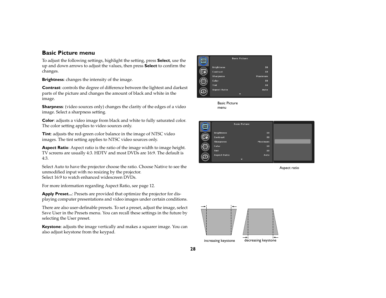 Basic picture menu | AB Soft IN2106 User Manual | Page 29 / 39