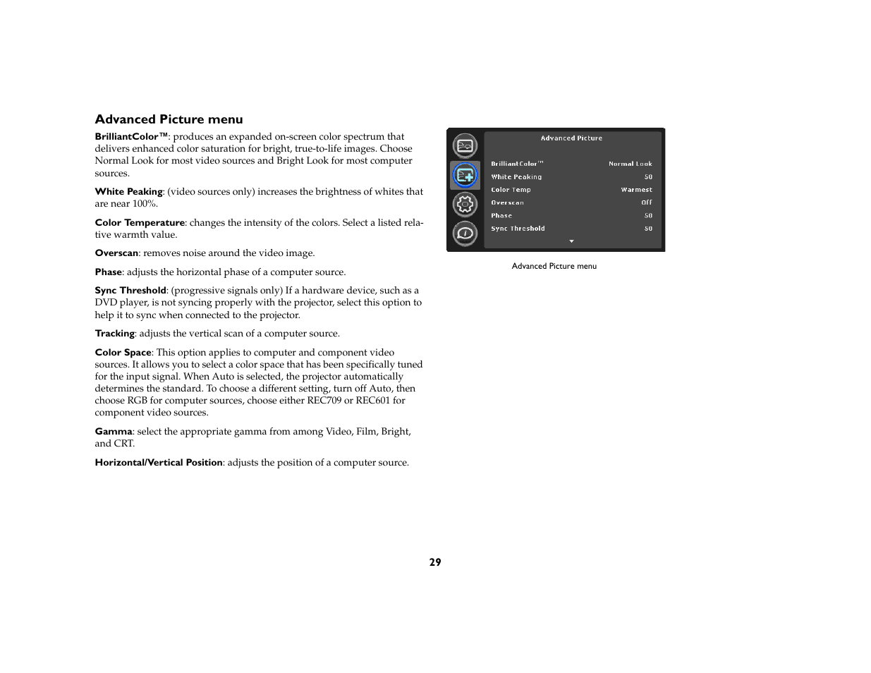 Advanced picture menu | AB Soft IN2106 User Manual | Page 30 / 39
