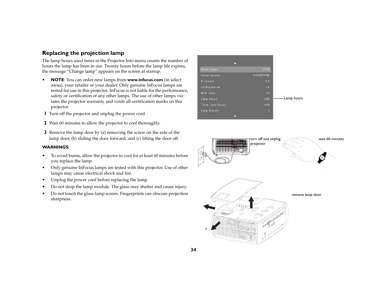 Replacing the projection lamp | AB Soft IN2106 User Manual | Page 35 / 39