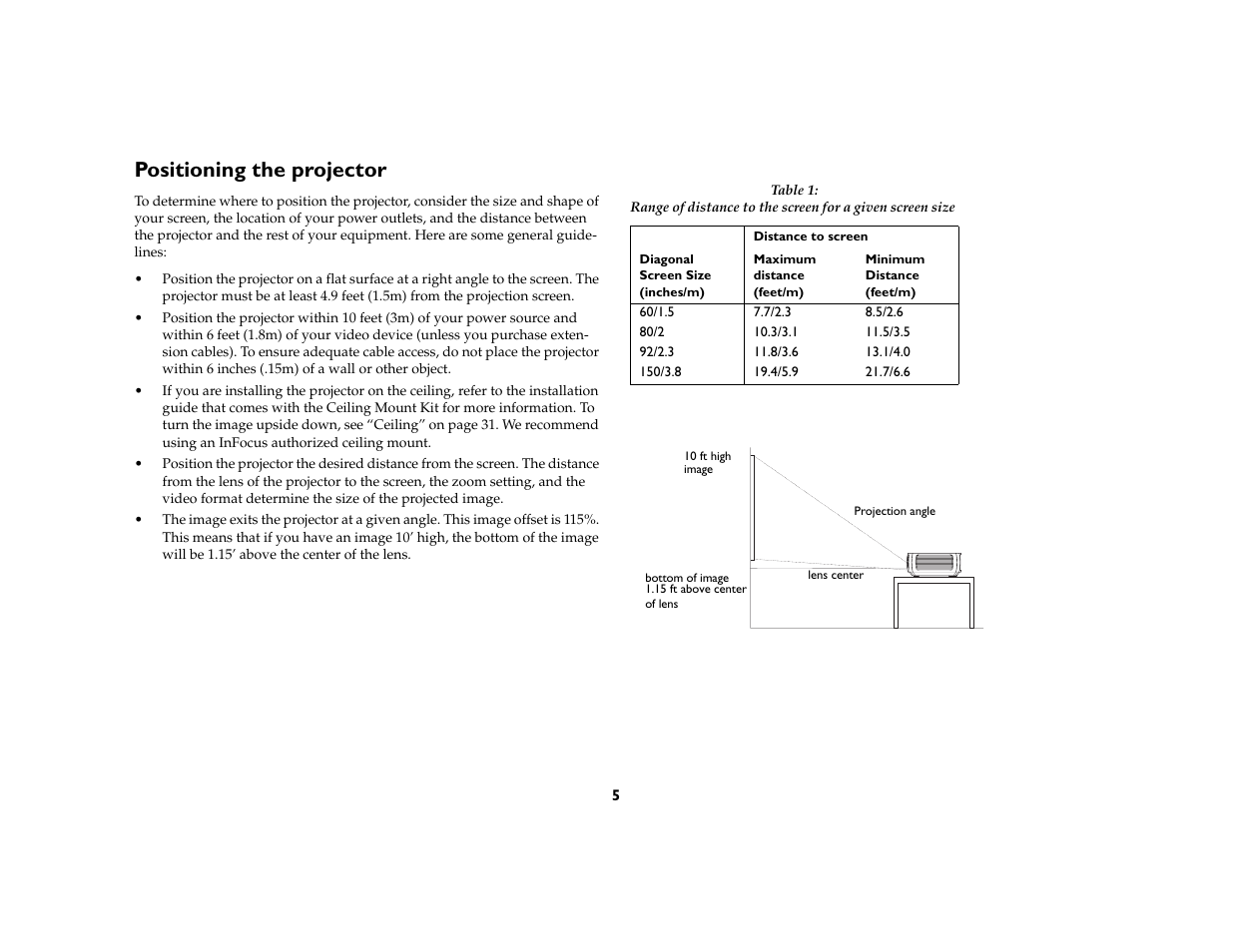 Positioning the projector | AB Soft IN2106 User Manual | Page 6 / 39