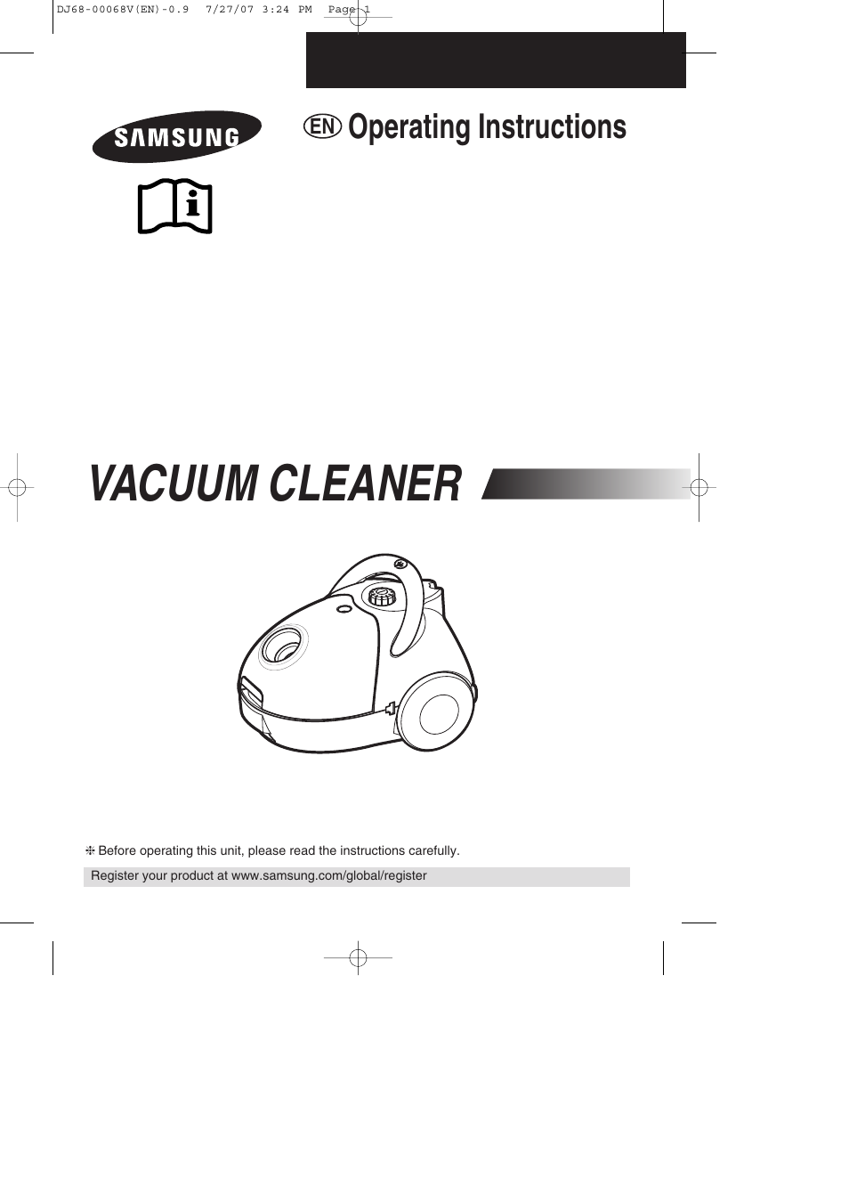 Cover, Vacuum cleaner, Operating instructions | Samsung VC-5916V User Manual | Page 9 / 16