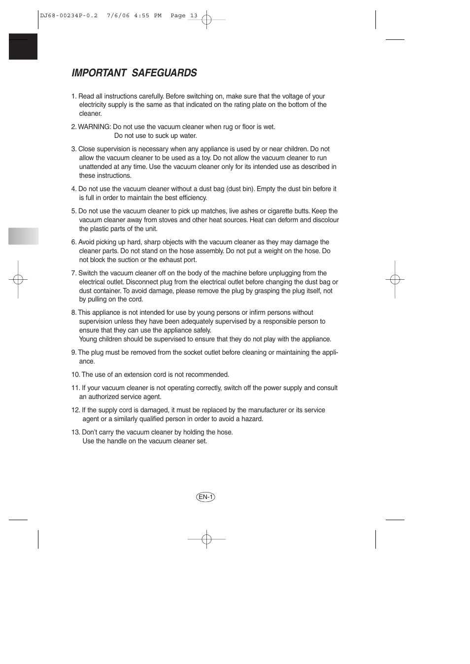 Important safeguards | Samsung SC7840 User Manual | Page 13 / 56