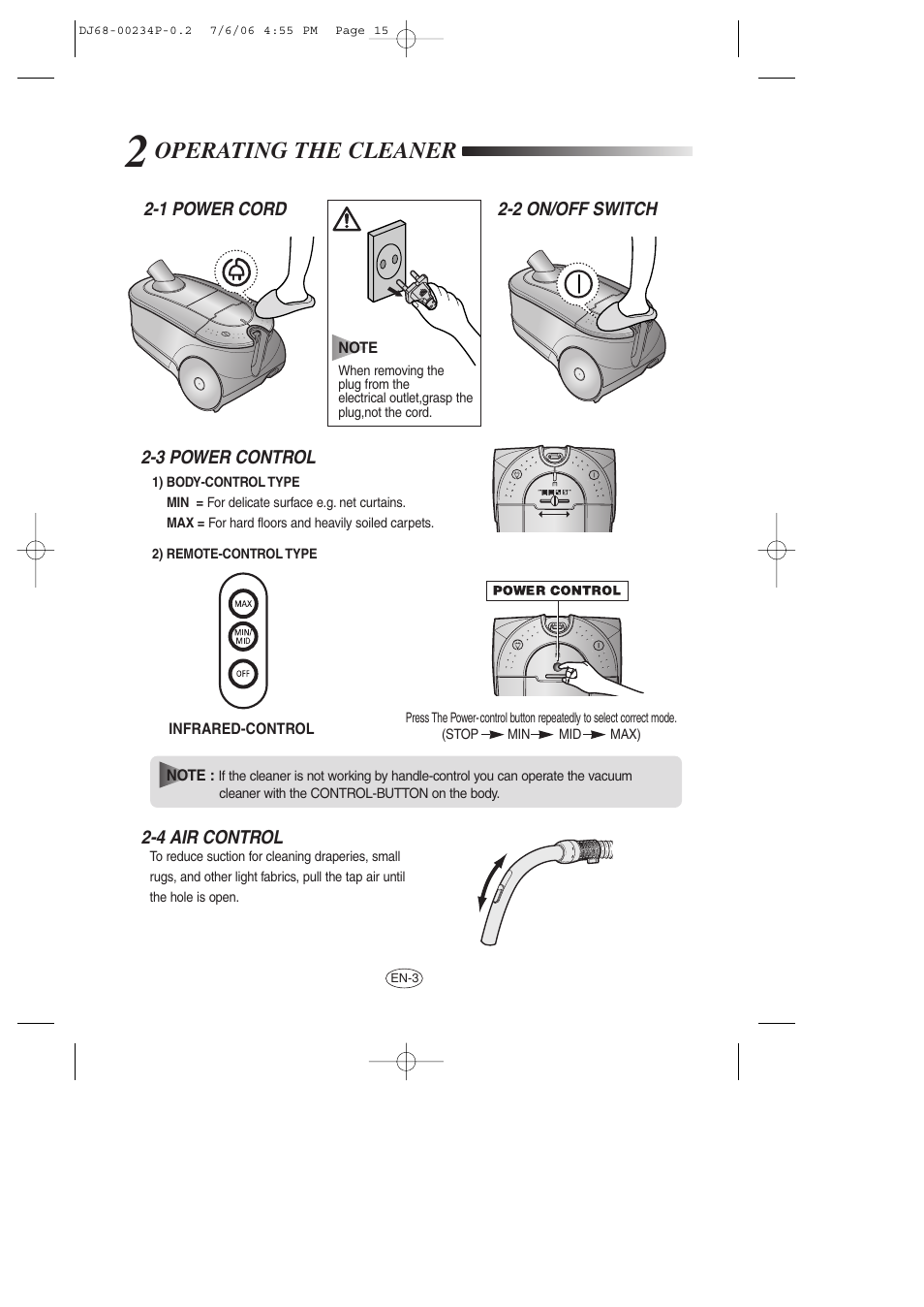 Operating the cleaner | Samsung SC7840 User Manual | Page 15 / 56