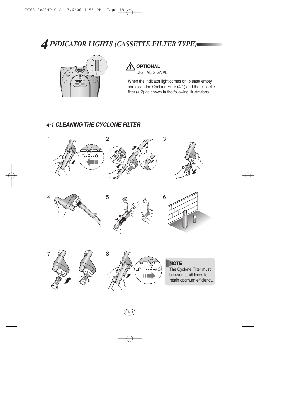 Indicator lights (cassette filter type) | Samsung SC7840 User Manual | Page 18 / 56