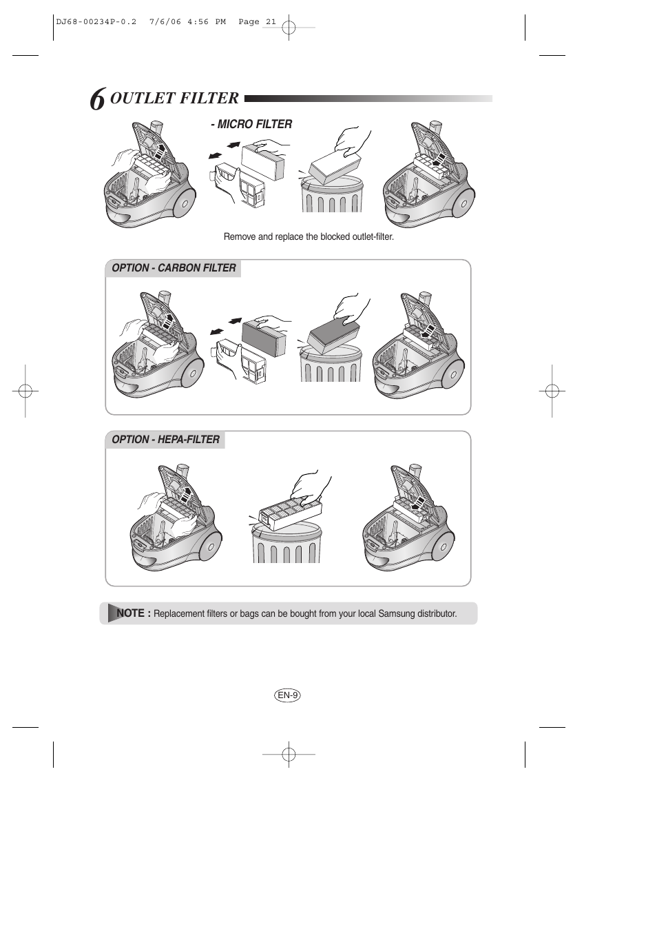 Outlet filter | Samsung SC7840 User Manual | Page 21 / 56