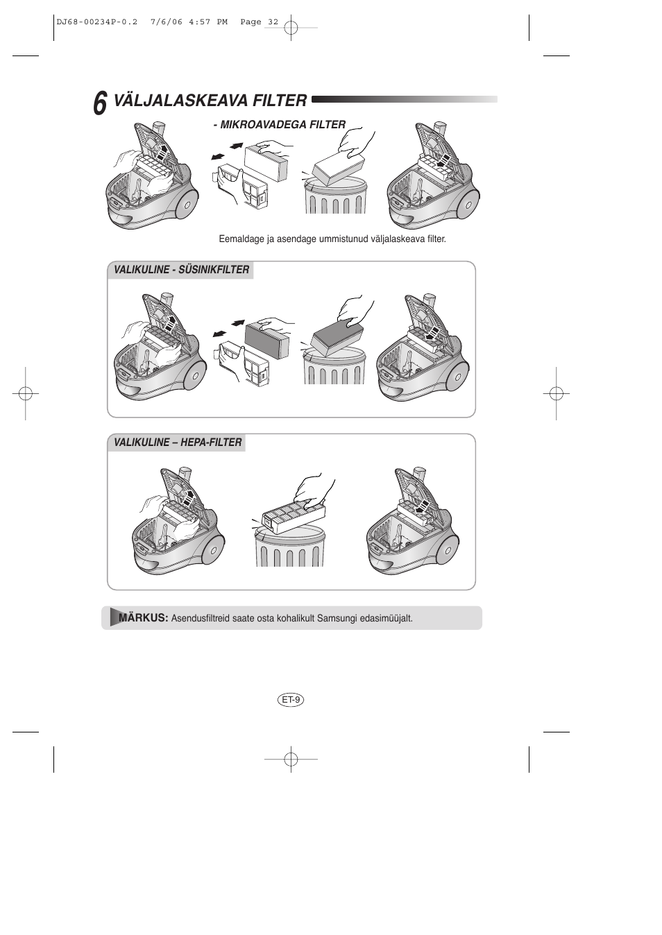 Väljalaskeava filter | Samsung SC7840 User Manual | Page 32 / 56