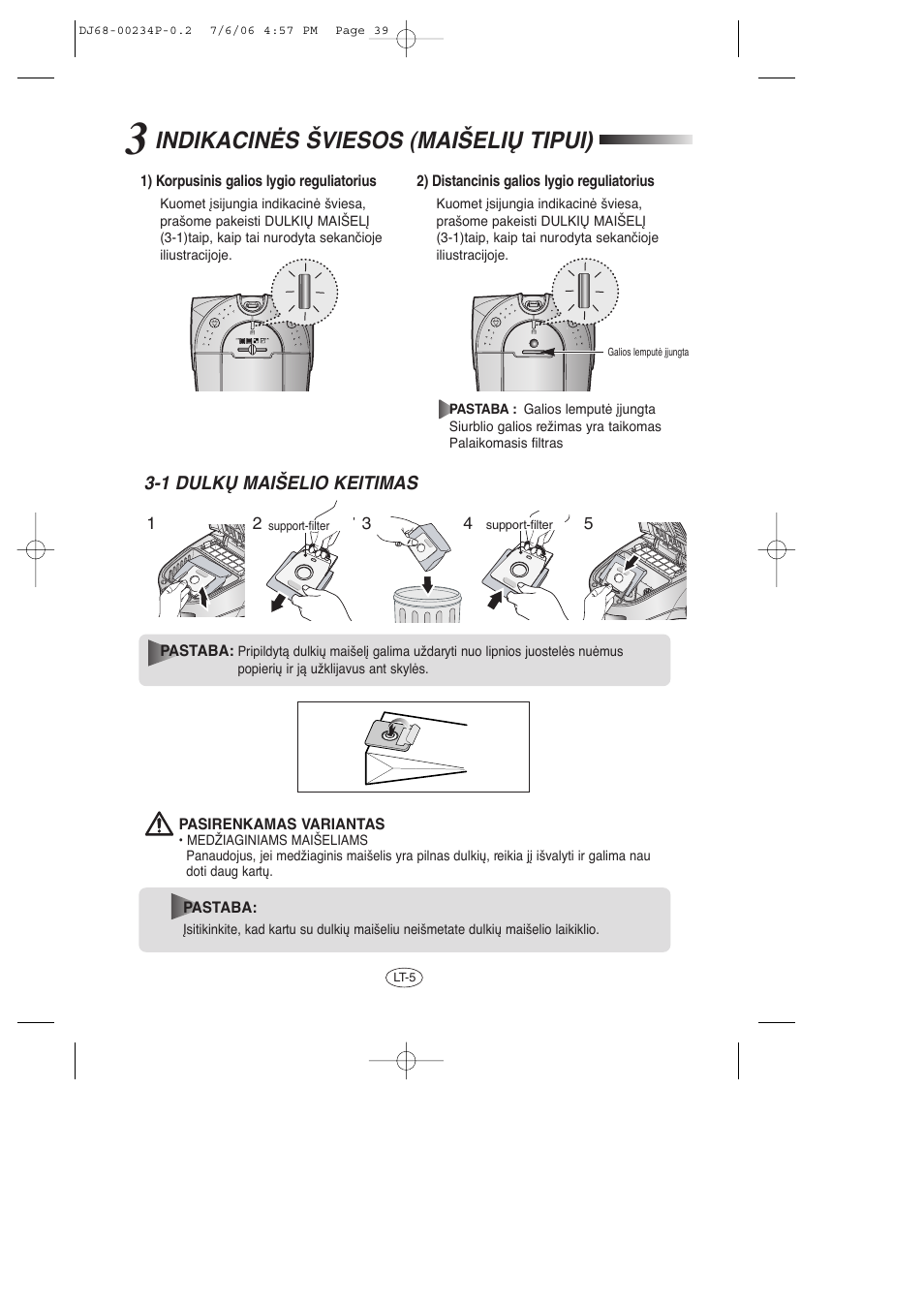 Indikacinñs šviesos (maišelið tipui) | Samsung SC7840 User Manual | Page 39 / 56