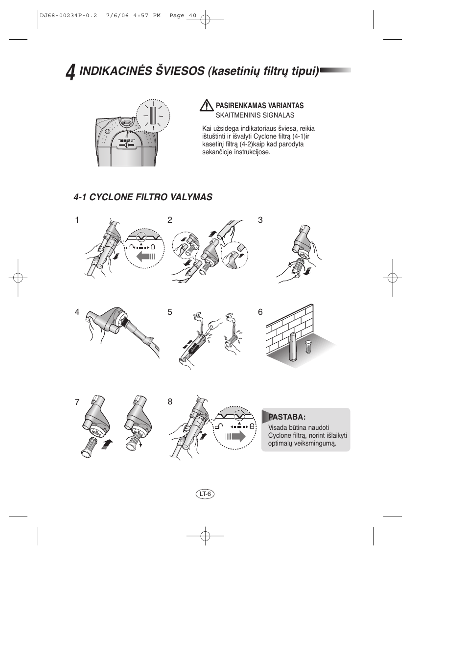 Indikacinñs šviesos (kasetinið filtrð tipui) | Samsung SC7840 User Manual | Page 40 / 56