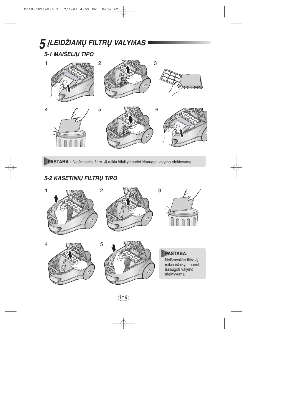 Øleidžiamð filtrð valymas | Samsung SC7840 User Manual | Page 42 / 56