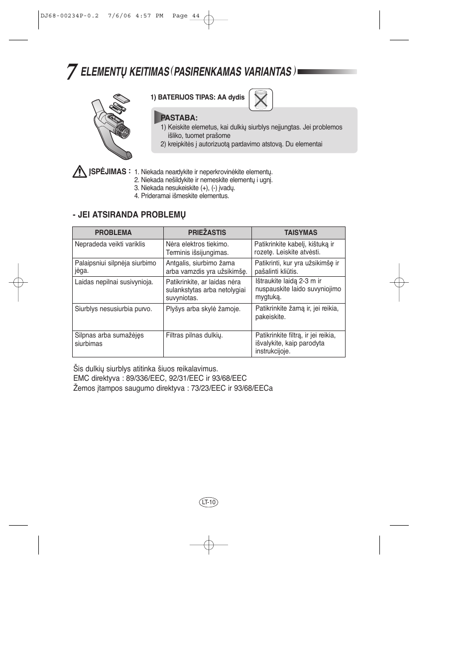 Elementð keitimas ( pasirenkamas variantas ) | Samsung SC7840 User Manual | Page 44 / 56