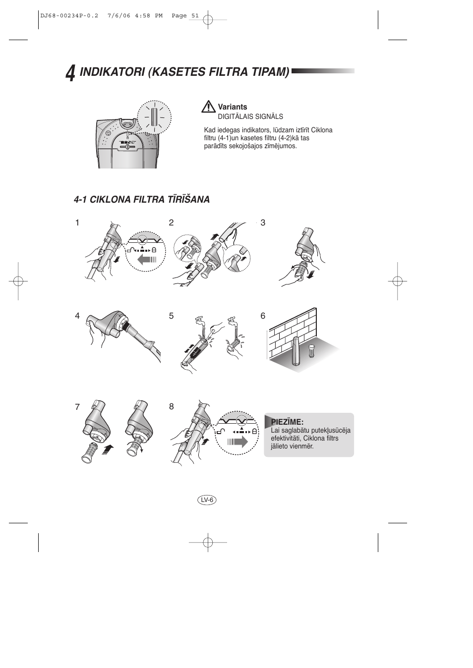 Indikatori (kasetes filtra tipam) | Samsung SC7840 User Manual | Page 51 / 56