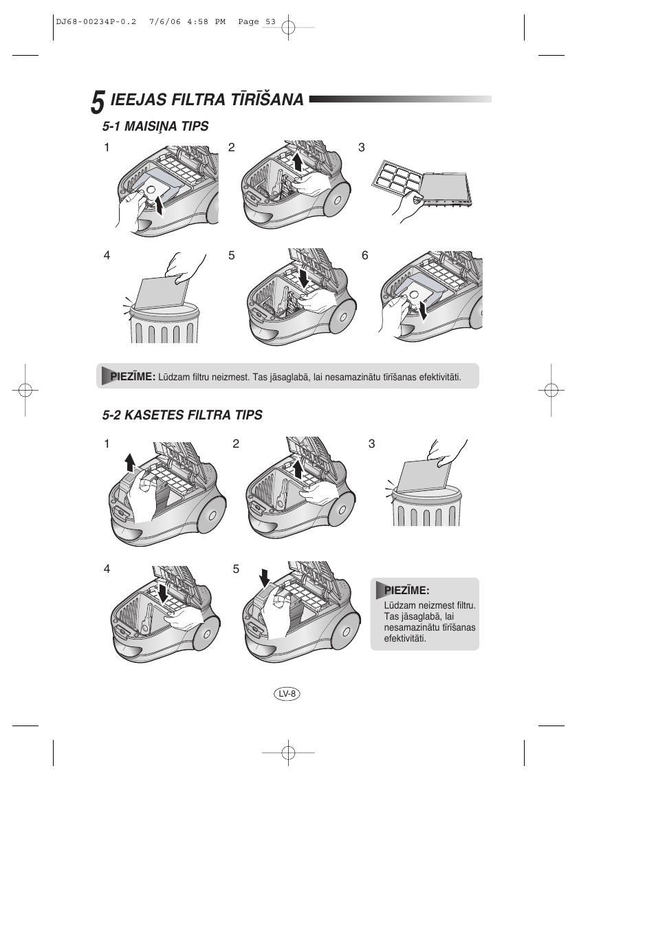 Ieejas filtra t±r±šana | Samsung SC7840 User Manual | Page 53 / 56